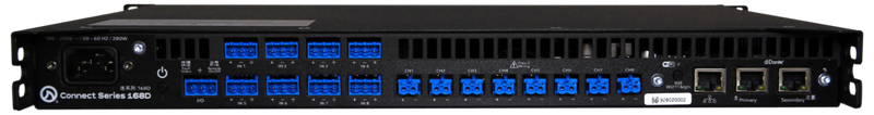 LEA CS168D, 8 Channel x 160 W @ 4ohm, 8ohm, 70V and 100V per channel. Dante Connect