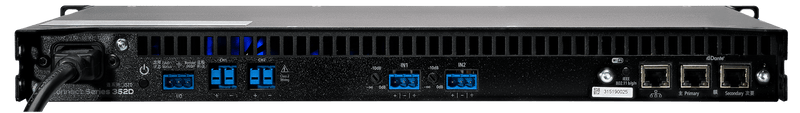 LEA CS352D, 2 Channel x 350 W @ 4ohm, 8ohm, 70V and 100V per channel. Dante Connect