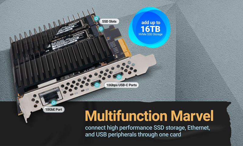 Sonnet McFiver 10GBASE-T, 2-port USB-C & Dual M.2 PCIe Card